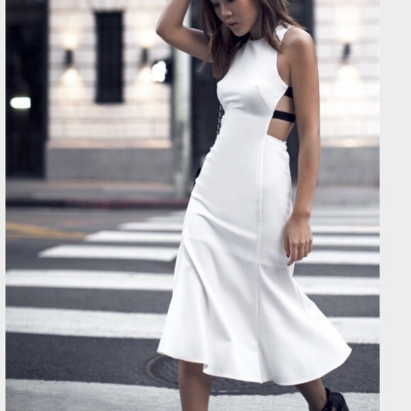 NBD Dresses & Skirts - NWT NBD White Cage Split Side Midi Dress Sz. L